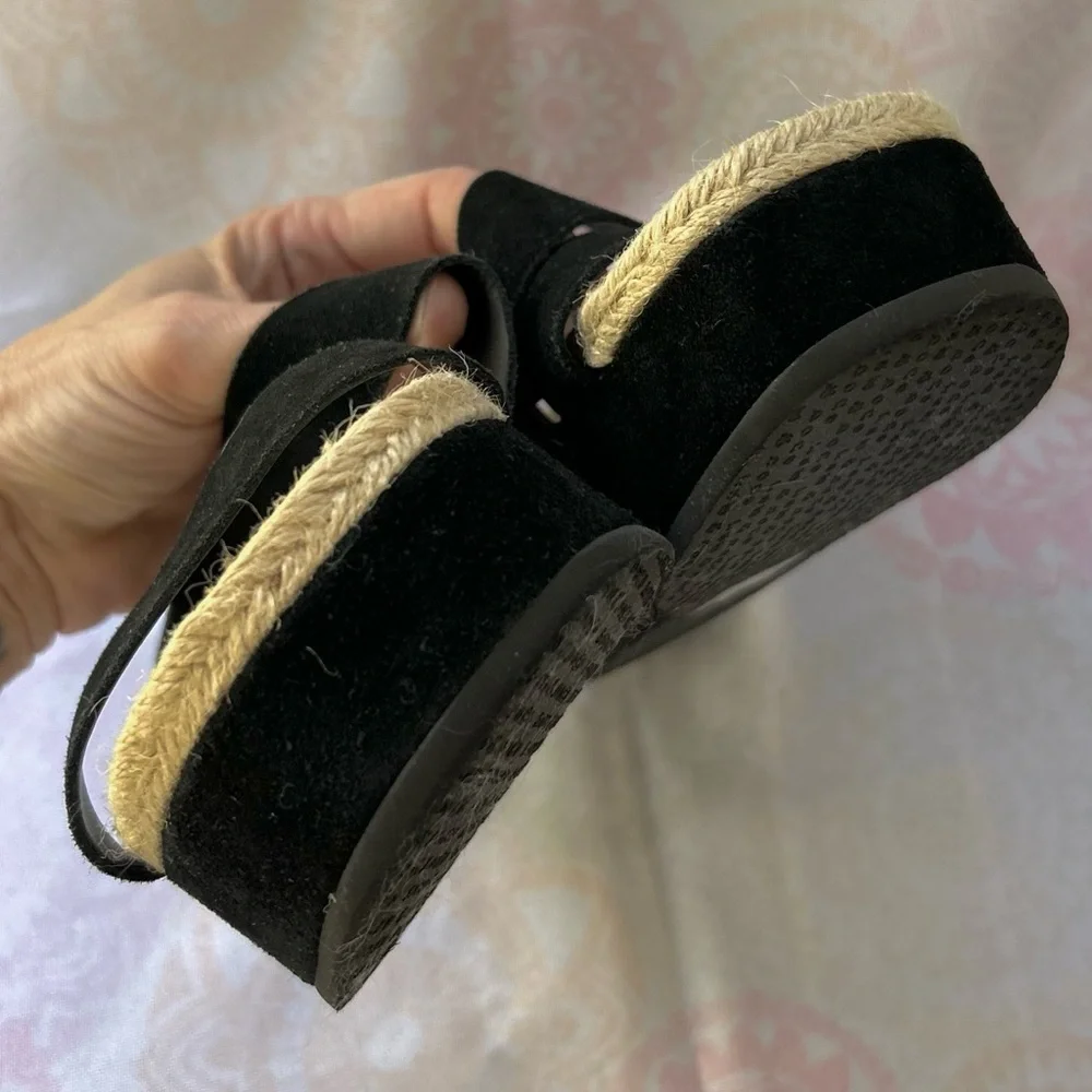 Rag & Bone Megan Espadrille Black Size 40  Sandals Suede Platform Shoes